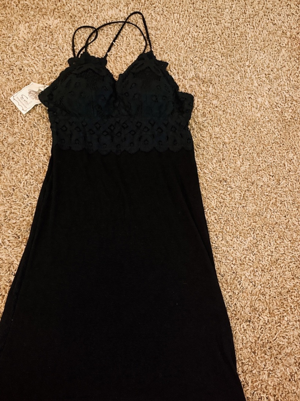 easel Black Lace-Top Mini Dress